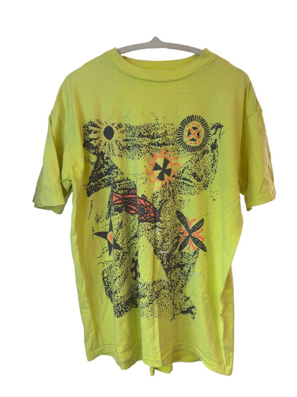 Vintage Jantzen Single Stitch Neon Graphic T-Shirt Surf Print USA